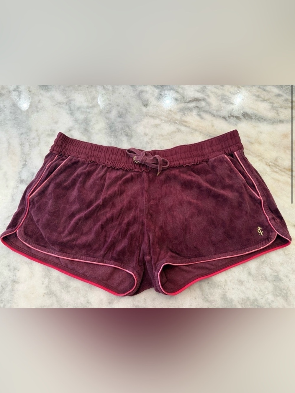 JUICY COUTURE Y2K Velour Shorts XL | Burgundy Pink Trim | OG Era 💖